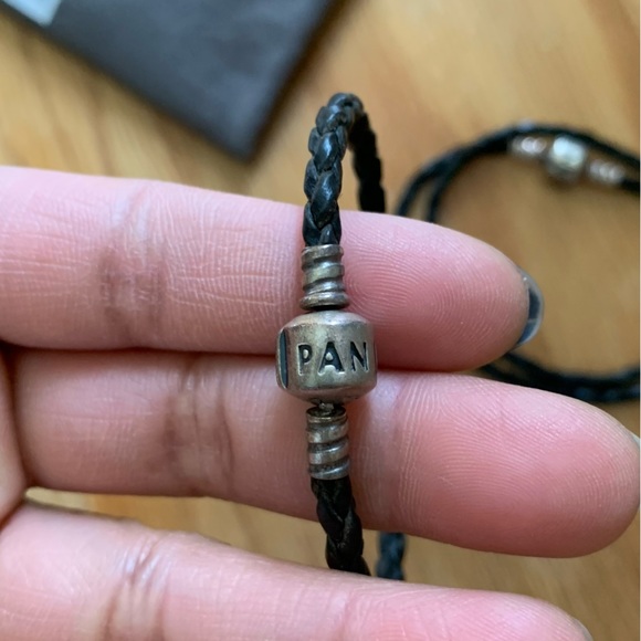 Bundle 2 Matching Retired Pandora Black Leather Bracelet & Necklace Set - Picture 4 of 10